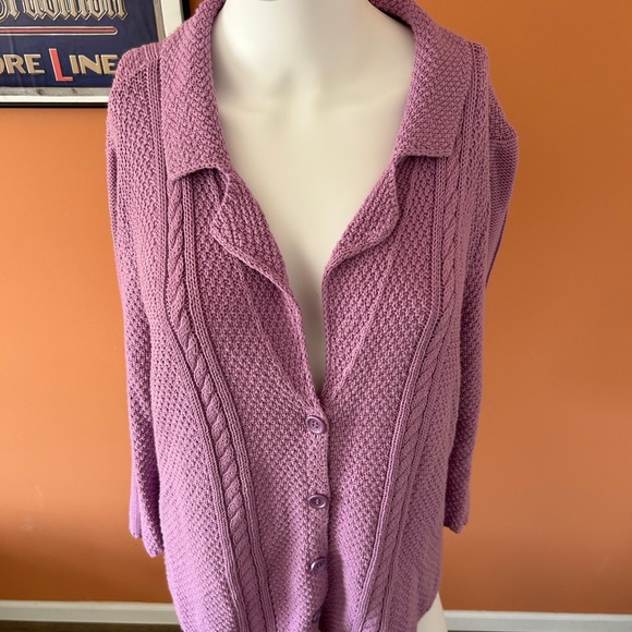 HEATHER PO lilac short button up cardigan sweater - Picture 3 of 9